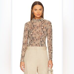 Frame Denim Mesh Mock Neck Snakeskin Print Blouse, Size S, Color Butter Multi